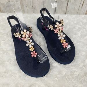 Skechers Meditation Glass Daisy Navy Multi Womens Slingback Thong Sandals Size 6